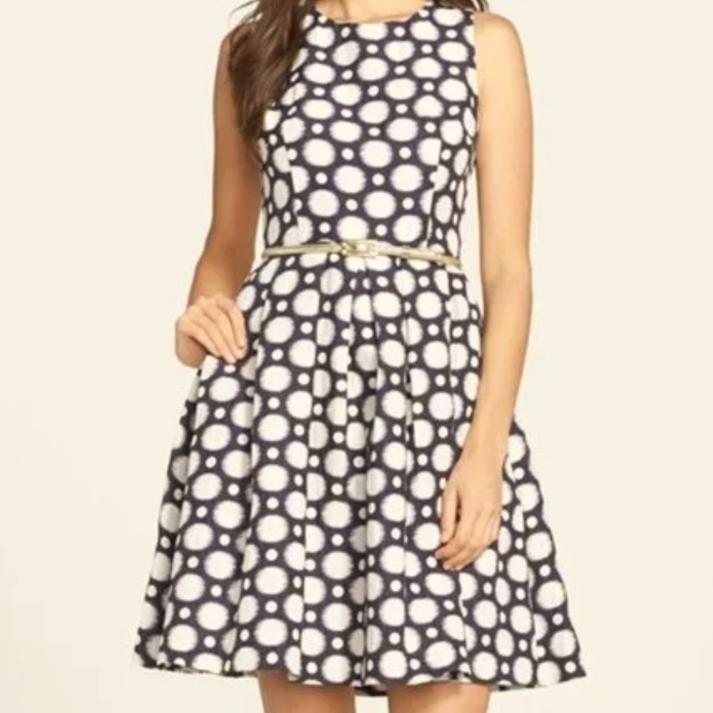 Eliza J Sleeveless Faille Dot Dress A Line Fit & Flare Navy M 8